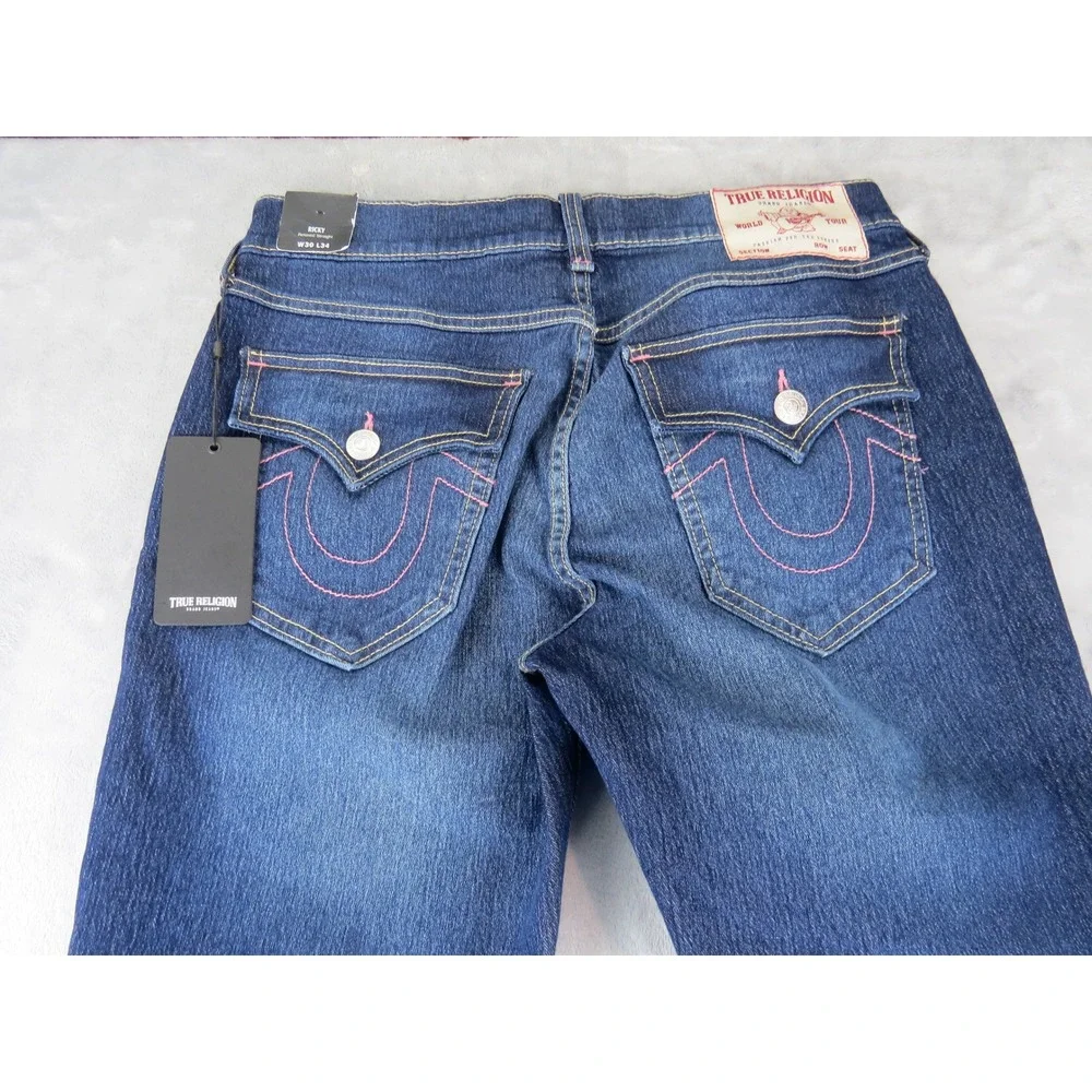 True Religion Ricky Relaxed Straight Men's Jeans W30 L34 Dark Wash NWT‎ Denim